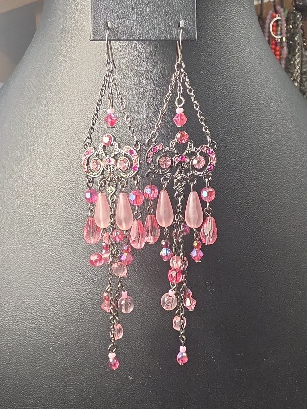 Pink Crystal Chandelier Drop Earrings by
